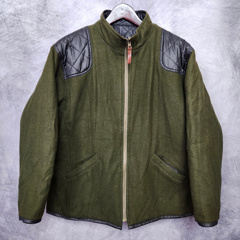 Woolrich Reversible Wool Jacket Womens Large Loden Green Quilted Barn Field Coat